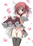  ahoge bad_id bad_pixiv_id black_legwear bow bow_panties frilled_legwear frills green_eyes hair_ribbon highres panties pink_hair ribbon sakurano_kurimu school_uniform seitokai_no_ichizon short_hair skirt skirt_lift solo thighhighs underwear yuragi_(amriel) 