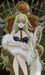  artist_request blonde_hair breasts chair evangeline_a_k_mcdowell evangeline_a_k_mcdowell_(adult) feather_boa green_eyes large_breasts long_hair mahou_sensei_negima! official_art older sitting solo throne very_long_hair 