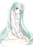  apron aqua_eyes aqua_hair bad_id bad_pixiv_id barefoot blush hatsune_miku hijiki_(hijikini) kneeling long_hair naked_apron sketch solo twintails very_long_hair vocaloid 