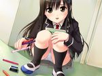  bishoujo black_hair black_legwear blazer book brown_eyes eraser game_cg hands jacket kneehighs legs mechanical_pencil nonohara_miki open_mouth panties pantyshot pantyshot_(sitting) pencil school_uniform shoes sitting socks solo tachibana_kyouka underwear uwabaki 