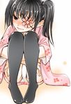  black_eyes black_hair blush eyepatch flower_eyepatch gintama ichitaka japanese_clothes kimono long_hair panties pantyshot pantyshot_(sitting) sitting solo tabi thighhighs twintails underwear yagyuu_kyuubei 