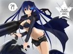  1girl ? alternate_breast_size arm_cannon bad_id bad_pixiv_id belt bikini_top black_rock_shooter black_rock_shooter_(character) blue_eyes blue_hair breasts burning_eye cleavage ground_vehicle h016 large_breasts long_hair midriff motor_vehicle motorcycle navel open_fly scar shorts solo twintails unzipped weapon 