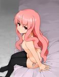  bed breasts butt_crack hands kaisen_chuui long_hair louise_francoise_le_blanc_de_la_valliere nipples panties pink_eyes pink_hair pink_panties side-tie_panties sitting small_breasts solo thighhighs topless underwear underwear_only zero_no_tsukaima 