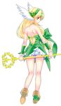  back backless_dress backless_outfit bad_id bad_pixiv_id bare_shoulders blonde_hair blue_eyes choker dress full_body heart helmet highres jpeg_artifacts long_hair low-tied_long_hair mario_kaneda miniskirt panties riesz seiken_densetsu seiken_densetsu_3 shoes simple_background skirt solo staff standing underwear upskirt winged_helmet wristband 