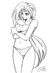  breasts cleavage covered_nipples greyscale headband large_breasts long_hair makibi_kiyone monochrome outline panties sketch solo tenchi_muyou! tenchi_muyou!_uchuu_hen underwear 