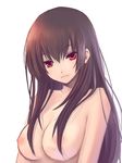  bad_id bad_pixiv_id breasts brown_hair large_breasts lips long_hair nana_mikoto nipples nude original red_eyes simple_background solo upper_body 