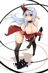  bad_id bad_pixiv_id bent_over blue_hair breasts deviruchi earrings heterochromia highres jewelry large_breasts leaning_forward legs long_hair penguin_caee pointy_ears ragnarok_online solo thighhighs topless whip zealotus 