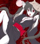  bad_id bad_pixiv_id black_hair breasts cleavage fox_mask hatsune_miku japanese_clothes kimono long_hair mask medium_breasts musunde_hiraite_rasetsu_to_mukuro_(vocaloid) pale_skin red_eyes shimo_(depthbomb) sketch solo tongue twintails vocaloid work_in_progress 