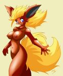  animal_ears blonde_hair blue_eyes breasts chalosan female flareon furry nipples nude pokemon solo tail 
