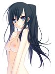  bad_id bad_pixiv_id black_hair blue_eyes breasts copyright_request long_hair medium_breasts nana_mikoto nipples nude ponytail simple_background solo 