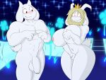  anthro asgore_dreemurr balls beard big_breasts blush boss_monster bovid breasts caprine covering covering_crotch crossgender crown curvaceous dracojeff duo facial_hair female flaccid goat heard horn humanoid_penis male mammal monster nipples nude penis smile standing thick_thighs toriel uncut undertale video_games 