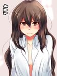  bad_id bad_pixiv_id blush breasts brown_eyes brown_hair kiyama_harumi long_hair medium_breasts no_bra open_clothes open_shirt sakayama_shinta shirt solo to_aru_kagaku_no_railgun to_aru_majutsu_no_index 