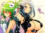  :3 breasts cleavage game_console green_hair grey_eyes grey_hair iphone-tan large_breasts microsoft mike_inel multiple_girls personification product_girl ps3-tan red_eyes red_ring_of_death xbox_360 