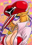  bodysuit breasts cleavage gloves green_eyes hat heart jewelry kaminari_ai large_breasts lips mask necklace omotchama pink_bodysuit solo tamaki_nozomu time_bokan_(series) yatterman 