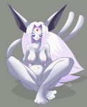  animal_ears barefoot blue_eyes breasts chalosan espeon feet female furry lavender_hair nipples nude pokemon solo spread_legs tail toe_spread toes 