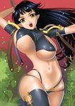  bad_id bad_pixiv_id black_hair bouncing_breasts breasts fang huge_breasts long_hair original oxide_(artist) pointy_ears solo unaligned_breasts underboob yellow_eyes 