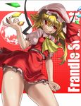  blonde_hair fang flandre_scarlet hat legs one_side_up ponytail red_eyes shin_(nsb-s) short_hair smirk solo thighs touhou wings 