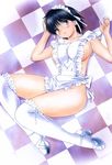  absurdres apron black_hair blush breasts high_heels highres kobayashi_hiyoko large_breasts naked_apron official_art oku-sama_wa_joshi_kousei onohara_asami shoes short_hair sideboob solo thighhighs white_legwear yellow_eyes 