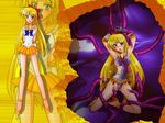  1girl aino_minako bishoujo_senshi_sailor_moon blonde_hair blue_eyes blush cameltoe corruption crooked_navel panties pointy_ears sailor_venus smile tentacle torn_clothes underwear 