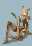  animal_ears bad_id bad_pixiv_id blonde_hair blue_eyes boots branch_(blackrabbits) final_fantasy final_fantasy_xi gloves mithra solo tail thigh_boots thighhighs 