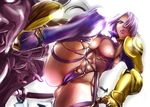  armor bad_id bad_pixiv_id breasts cameltoe dutch_angle from_below huge_breasts isabella_valentine lipstick makeup purple_hair revealing_clothes solo soulcalibur soulcalibur_iv taniyosi underboob 