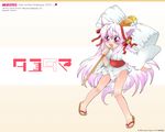  animal_ears artist_request bell hammer japanese_clothes long_hair mito_mashiro purple_eyes purple_hair ribbon sandals solo tail tayutama wallpaper younger 