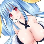  bad_id bad_pixiv_id blue_hair blush breasts cleavage dizzy guilty_gear huge_breasts mikan_(5555) red_eyes solo 