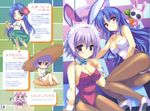  animal_ears blue_hair breasts bunny_ears bunny_girl bunnysuit casual_one-piece_swimsuit checkered chibi choker cleavage crease green_sarong hat high_heels highres kujou_helena long_hair lying medium_breasts merilott multiple_girls no_bra one-piece_swimsuit one_eye_closed pantyhose purple_eyes purple_hair qp:flapper sarong shoes short_hair short_twintails sitting smile stuffed_animal stuffed_bunny stuffed_toy swimsuit twinkle_crusaders twintails 