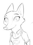  2019 anthro black_and_white canid canine cheek_tuft clothed clothing disney female fox half-length_portrait mammal monochrome overalls portrait simple_background skye_(zootopia) smile solo tggeko tuft white_background zootopia 