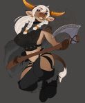  anthro axe bonnie_bovine bovid bovine breasts cattle clothed clothing female hair horn looking_at_viewer mammal melee_weapon smile solo weapon 