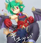 anshinmama elbow_gloves gloves green_hair horns navel red_eyes thighhighs wings 