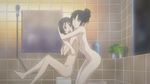  bath black_hair blue_eyes brown_hair dvd ga-rei ga-rei_zero hair_up hug isayama_yomi multiple_girls nude screencap short_hair smile stool tsuchimiya_kagura yuri 