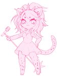  anthro breasts cleavage clothed clothing dress felid feline female hair headwear kemono looking_at_viewer mammal microphone monochrome pink_and_white simple_background smile white_background 夢モカ 
