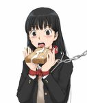  amagami ayatsuji_tsukasa bad_id bad_pixiv_id bdsm black_eyes black_hair bondage bound chain collar cum cum_on_food food hands leash red_rope rope solo suggestive_fluid tamaoki_benkyou tongue 