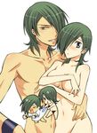  1girl allelujah_haptism artist_request breast_hold breasts chibi dual_persona genderswap genderswap_(mtf) green_hair gundam gundam_00 hallelujah_haptism nude selfcest short_hair 