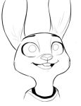  2019 ambiguous_gender anthro black_and_white buckteeth bust_portrait cheek_tuft clothed clothing disney judy_hopps lagomorph mammal monochrome open_mouth open_smile portrait rabbit simple_background smile solo teeth tggeko tuft white_background zootopia 