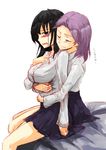  akizuki_maku bad_id bad_pixiv_id blush breasts closed_eyes from_side hug hug_from_behind kajiki_yumi large_breasts multiple_girls pleated_skirt saki shirt sitting skirt sweatdrop tears touyoko_momoko tsuruga_school_uniform white_shirt yuri 