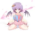  bad_id bad_pixiv_id bat_wings camisole heart heart_pillow lavender_hair madara_hio nightgown panties pillow red_eyes remilia_scarlet short_hair solo striped striped_panties touhou underwear wings 