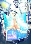  bad_id bad_pixiv_id blue_eyes blue_hair cable copyright_request glowing headphones highres nirai_kanai nude smile solo speaker 