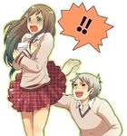  !! axis_powers_hetalia blush brown_hair green_eyes hungary_(hetalia) open_mouth plaid prussia_(hetalia) red_eyes school_uniform slap slapping surprise surprised sweatdrop tartan white_hair 