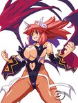  bat_wings blush breasts demon_girl disgaea horns huge_breasts la_pucelle la_pucelle_ragnarok maou_prier official_art pantyhose prier red_eyes red_hair revealing_clothes ryoji_(nomura_ryouji) solo succubus third-party_edit third-party_watermark watermark wings 