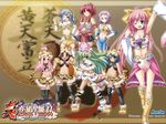  ahoge animal_ears animal_print black_hair black_legwear blue_hair breasts cat_ears cat_tail cleavage clenched_hands detached_sleeves elephant everyone flat_chest fur glasses green_hair hat koihime_musou long_hair medium_breasts midriff multiple_girls object_on_head one_eye_closed paws pink_hair pointing ponytail purple_hair short_hair side_ponytail skirt striped striped_legwear tail thighhighs tiger_print 