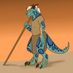  2019 anthro clothed clothing dragon foxenawolf green_scales hair male scales solo white_hair 