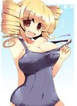  areolae beelzebub blonde_hair breasts cleavage drill_hair fang large_breasts one-piece_swimsuit open_mouth red_eyes school_swimsuit shirogane_(platinum) solo stakes_of_purgatory swimsuit umineko_no_naku_koro_ni 