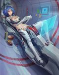  ayanami_rei blue_hair bodysuit cockpit entry_plug food game_console highres molybdenumgp03 neon_genesis_evangelion playing_games plugsuit pocky rebuild_of_evangelion red_eyes see-through sheer_bodysuit short_hair solo test_plugsuit white_bodysuit xbox_360 