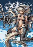  dragon_girl green_eyes highres jyaco monster_girl original pointy_ears scales solo tail white_hair 