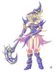  bad_anatomy blonde_hair blush boots bra breasts garters hat large_breasts lingerie magician's_valkyria panties silver_eyes solo torn_clothes underwear wand white_bra white_panties yuu-gi-ou yuu-gi-ou_duel_monsters 