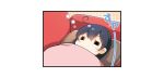  1girl =_= ahoge black_hair blanket blush couch eyebrows_visible_through_hair eyes_closed hair_between_eyes kantai_collection long_hair no_mouth pillow sleeping solo translation_request ushio_(kantai_collection) yume_no_owari 