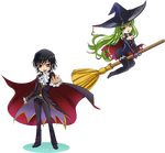  1girl broom c.c. code_geass fang full_body green_hair halloween hat lelouch_lamperouge md5_mismatch meimi_k transparent_background witch_hat 