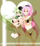  bad_id bad_pixiv_id bikini breasts cleavage green_eyes green_hair hat headset heart kondoru large_breasts long_hair macloid macne_coco macne_nana multiple_girls pink_eyes pink_hair slingshot_swimsuit surprised swimsuit very_long_hair 